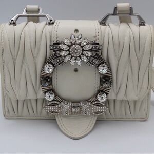 Miu Miu Matelasse Bianco Crossbody Bag 5BH609 Calfskin Leather White